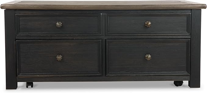 Signature Design by Ashley Tyler Creek Rustic Farmhouse Lift Top Coffee Table with Drawers, Brown & Black