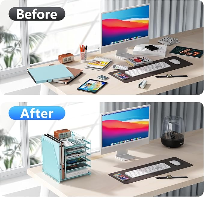 gianotter Desk Organizers and Accessories, 6-Tier Paper Organizer with File Holder, Document Organizer, Office Decor, Home Office Essentials (Blue)