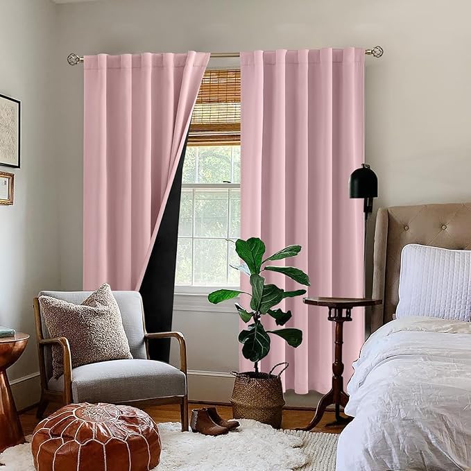 BGment Full Blackout Curtains with Thermal Insulation Liner Curtains 84 Inches Long, Rod Pocket and Back Tab Double Layer Room Darkening Window Curtain for Bedroom(42 x 84 Inch, 2 Panels, Pink)
