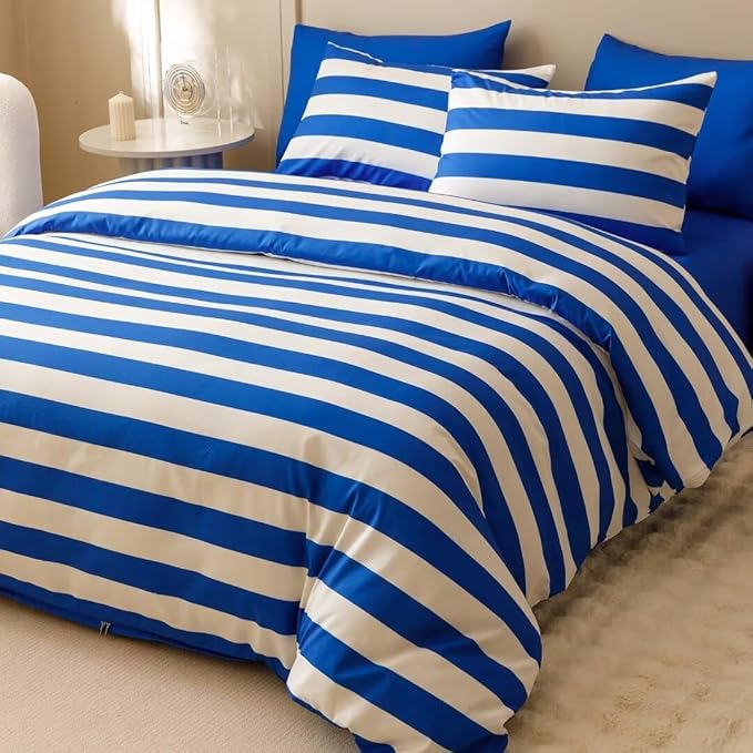 CLOTHKNOW Blue Striped Twin/Twin XL Comforter Set Farmhouse Bedding Comforter Sets Soft All Season Cross Stripes Comforter with 2 x Pillow Cases