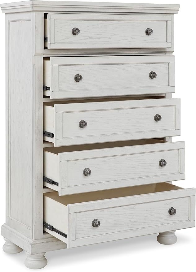 Signature Design by Ashley Robbinsdale Traditional 5 Drawer Chest, Antique White