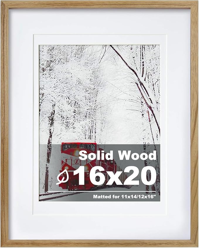 Egofine 16x20 Picture Frame, Made of Solid Wood Covered by Plexiglass 11x14/12x16 with Mat 16x20 without Mat, Poster Frame for Wall Mounting Photo Vertically or Horizontally, Carbonized Brown