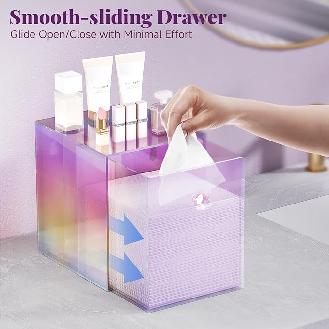 Delamu Disposable Facial Towels Storage Box - Stackable Acrylic Organizer Compatible with Clean Skin Club Towel XL, Bathroom Vanity Holder, Dustproof Multipurpose for Makeup, Skincare,Colorful