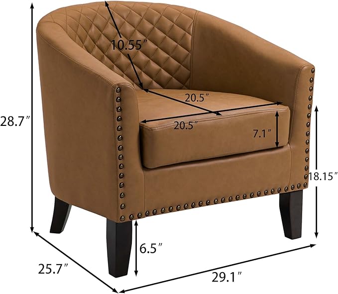 Accent Barrel Chair, Upholstered Faux Leather Club Chair with Nailed Trim, Comfy Reading Armchair for Living Room Bedroom Reception Room Office (Coffee, Set of 4)