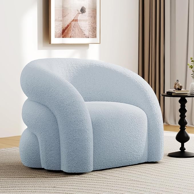 34.6" W Mordern Swivel Accent Chair,Sherpa Round Upholstered Boucle 360° Swivel Armchair for Living Room,Comfy No Assembly Sofa Chair for Bedroom Reading Apartment Lounge(Blue)