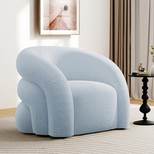 34.6" W Mordern Swivel Accent Chair,Sherpa Round Upholstered Boucle 360° Swivel Armchair for Living Room,Comfy No Assembly Sofa Chair for Bedroom Reading Apartment Lounge(Blue)