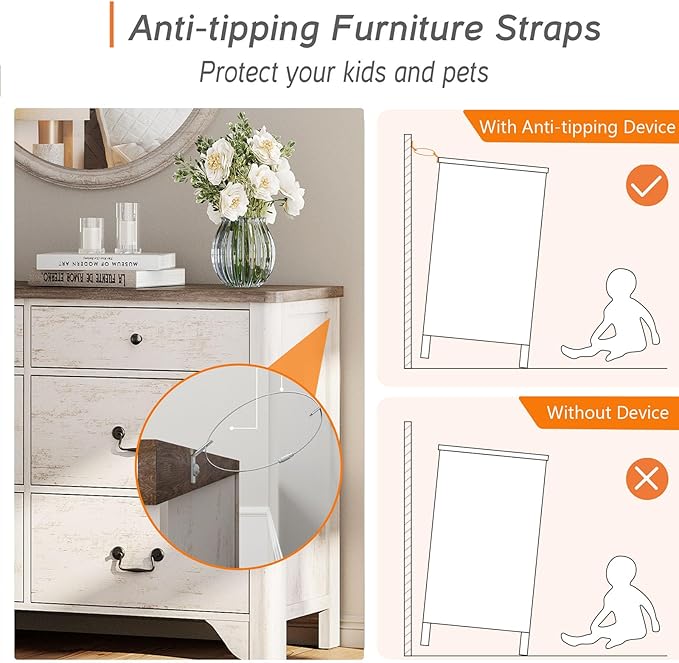 WAMPAT White Dresser with 12 Drawers, 94.5“ W Farmhouse Dresser TV Stand with Large Drawers, Rustic Wood Wide Chest of Drawers for Closet, Wood Dressers for Bedroom, Living Room, Hallway,