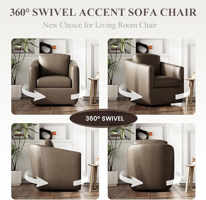 COLAMY 360° Swivel Accent Chair Set of 2 with Pillow - Comfy Living Room Armchair No-Sag Foam & Sturdy Metal Base, Fully Assembled Swivel Accent Single Sofa for Bedroom Living Room, Office, Wolf Grey