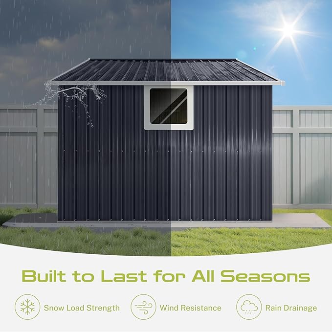 9 x 8.5 Ft Outdoor Storage Shed, Heavy-Duty Metal Shed with Windows & Secure Lockable Doors, Ideal Storage Shed for Outdoor, Patio, Garden, and Backyard, Black