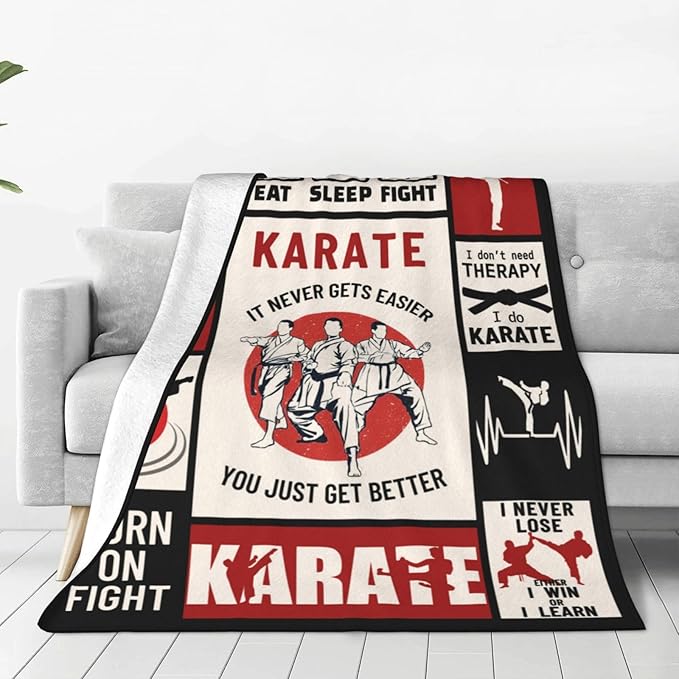 Karate Blanket Black Belt Throw Blanket Soft Fleece Flannel Martial Bedding Karate Kid Gifts for Men Boys Women Girls Lovers Adults Stuff Plush for Couch Sofa Bed Room Decor 40"X50"