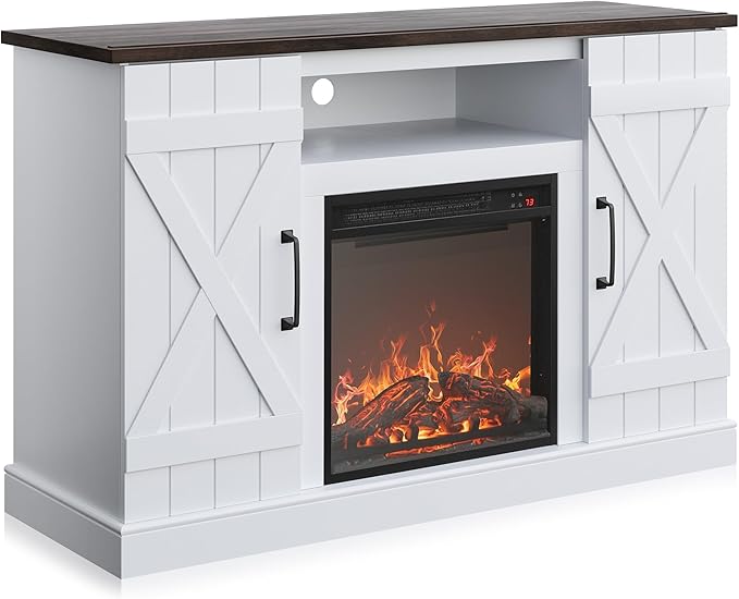 BELLEZE 47" TV Stand with 18" Electric Fireplace Heater & Media Entertainment Center Console Table for TV up to 50" with Open Storage Shelves & Cabinets - Veropeso (White)