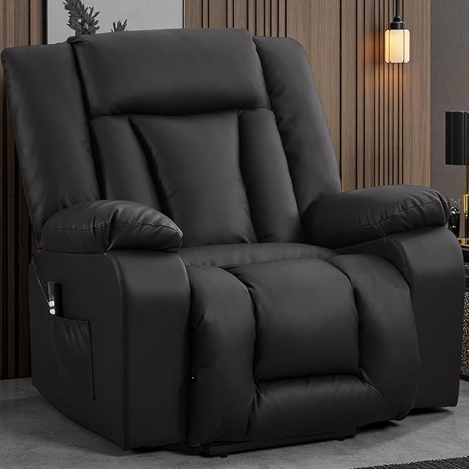 Oversize Dual Motor Power Lift Recliner for Adults, Electric Lift Chair with Heating and Massage, Waffle Leather Electric Recliner Chair with Side Pockets, Wide Recliner for Living Room