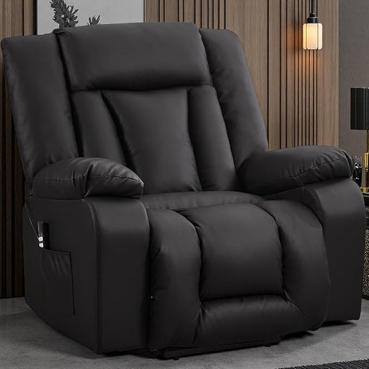 Oversize Dual Motor Power Lift Recliner for Adults, Electric Lift Chair with Heating and Massage, Waffle Leather Electric Recliner Chair with Side Pockets, Wide Recliner for Living Room