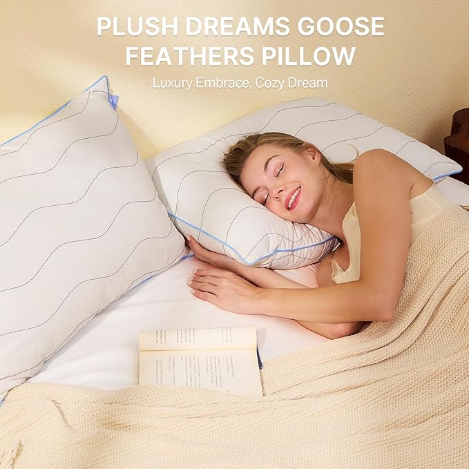 felo Feather Down Pillows Standard Size Set of 2, CloudFusion Goose Pillow for Sleeping, Luxury Hotel Collection Bed Supportive Pillows for Side Back Pain Sleepers(20" x 26")