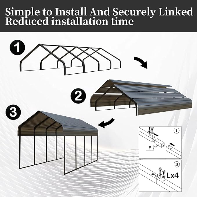 10x20 FT Heavy Duty Metal Carport with Galvanized Steel Roof & Frame – All-Weather Portable Car Garage Canopy Shelter for Cars, Safe Boat Cover for Yard