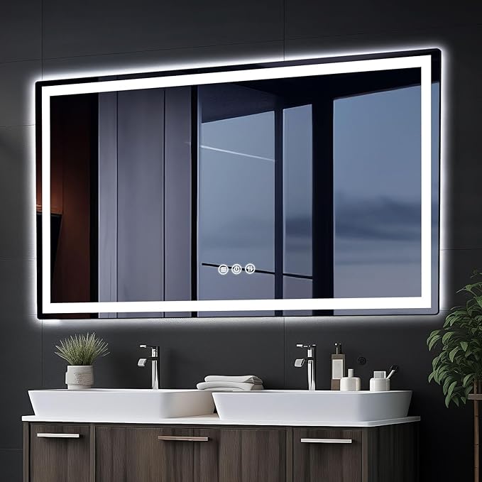LED Mirror for Bathroom 36"x 72" with Frontlit and Backlit, Anti-Fog Mirror with Lights, Stepless 3 Colors Temperature & Dimmable Bathroom Mirror, Memory Tempered Glass Mirror for Bathroom