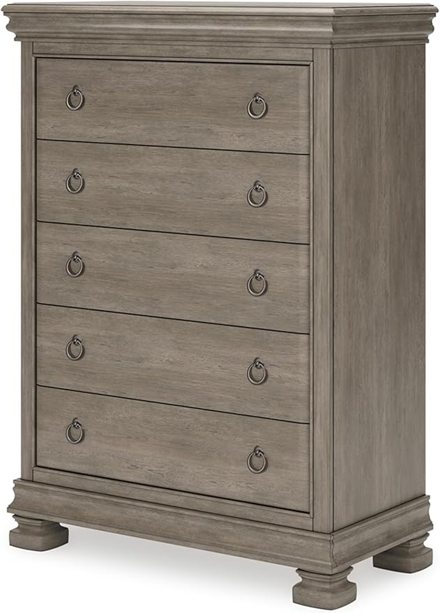 Signature Design by Ashley Lexorne Traditional 5 Drawer Chest with Felt-lined Top Drawer for Bedroom, Gray