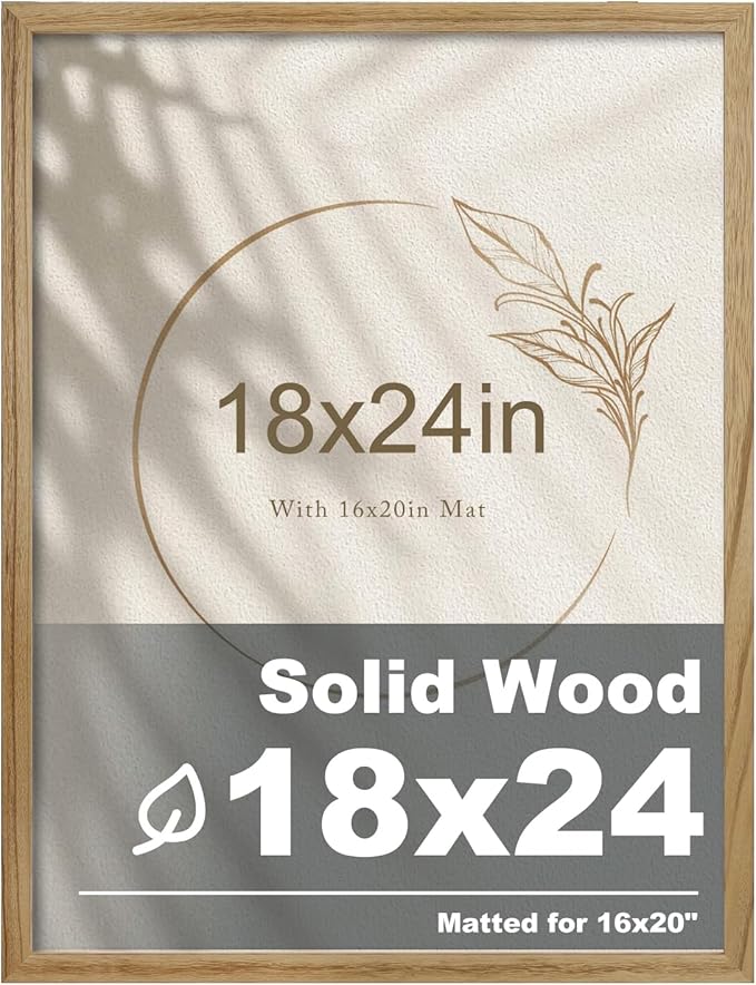 Egofine 18x24 Solid Wood Picture Frame, Made of Solid Wood Covered by Plexiglass 16x20 with Mat 18x24 without Mat, Poster Frame for Wall Mounting Photo Vertically or Horizontally, Carbonized Brown