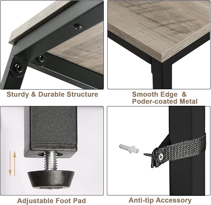 Narrow Console Table, 47 Inch Sofa Table with Adjustable Shelf, 2-Tier Long Skinny Table for Hallway, Entryway, Living Room, Foyer, Grey