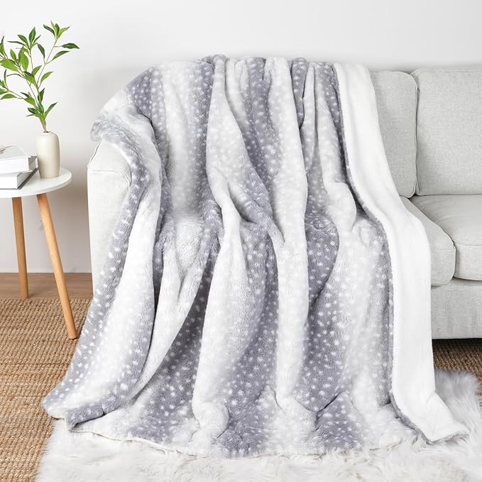 Cozy Bliss Luxury Faux Fur Throw Blanket Animal Print, Non Shedding Double Sided Sherpa Blankets Super Soft Fluffy Thick Warm Throws Home Decor for Christmas Couch Bed Sofa Women (Grey, 50x60 Inches)