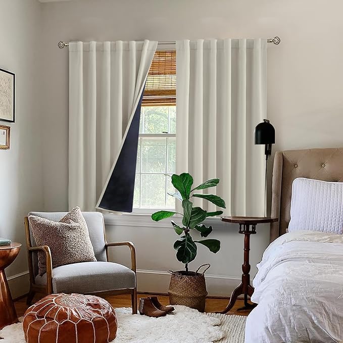 BGment 100% Room Darkening Thermal Insulated Blackout Curtains 45 Inches Long with Liner, Rod Pocket and Back Tab Double Layer Noise Reduce Curtains for Bedroom (52 x 45 Inch, 2 Panels, Cashmere)