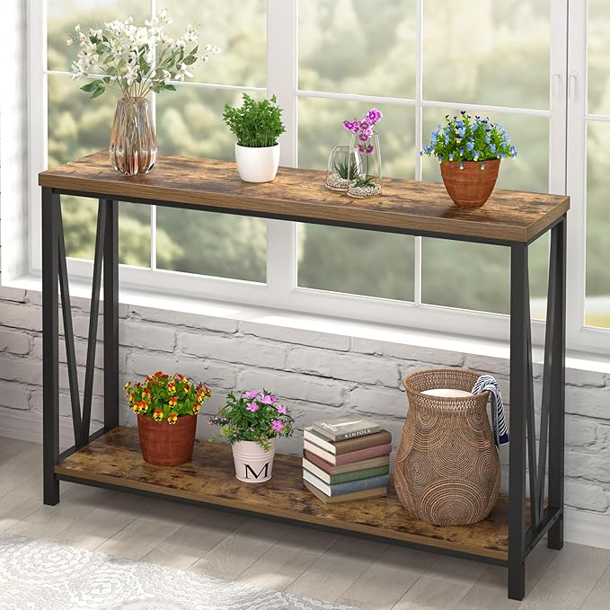 EXCEFUR Entryway Table, Narrow Sofa Console Tables Behind Couch, Modern Entry Table for Hallway Entrance Living Room, Rustic Brown
