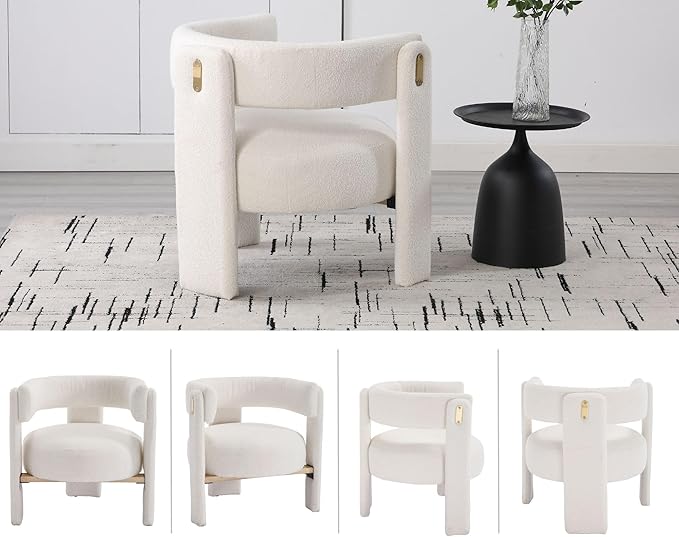 White Boucle Barrel Accent Chairs Set of 2, Comfy Upholstered Living Room Chairs Mid-Century Modern Reading Chair with Open Back Round Corner Armchairs, Side Sitting Lounge Chairs for Bedroom/Office