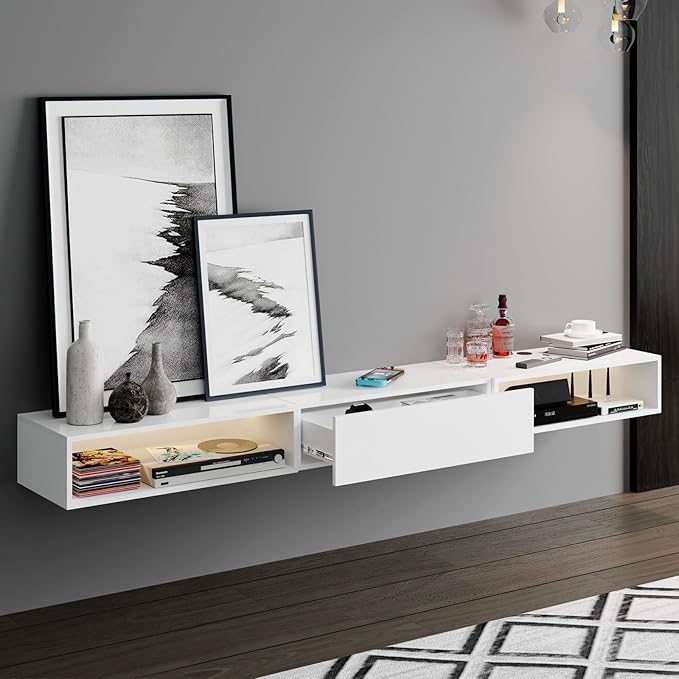 Floating TV Stand for 65 70 75 78 88 95+ inch TV, Entertainment Center with LED Light and Storage Cabinet Media TV Console Shelf for Wall for Living Room Bedroom