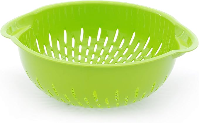 Mintra Home Mixing Bowl w/Colander (Large 4.5L, Green) - For Washing & Draining Fruits And Vegetables - Heavy Duty Plastic for Baking, Cooking Supplies - Dishwasher Safe