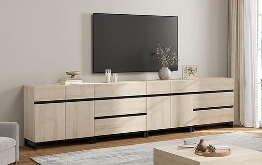 WAMPAT Modern TV Stand for TVs up to 120 Inches, 4-in-1 Media Console with Adjustable Shelves and 6 Drawers, TV Cabinet for Living Room or Bedroom, Light Oak