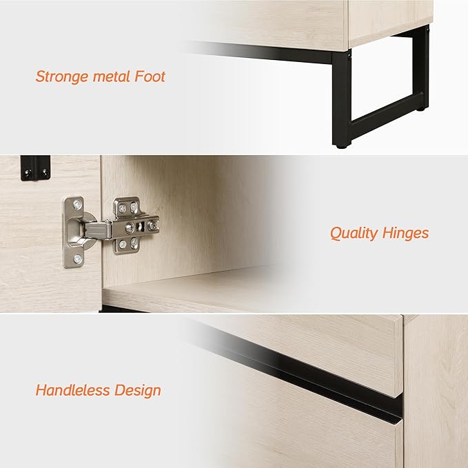 WAMPAT Modern TV Stand for TVs up to 75 inch, 2 in 1 Entertainment Center TV Console with Storage Cabinets and Metal Base,Media Console for Living Room,Light Oak