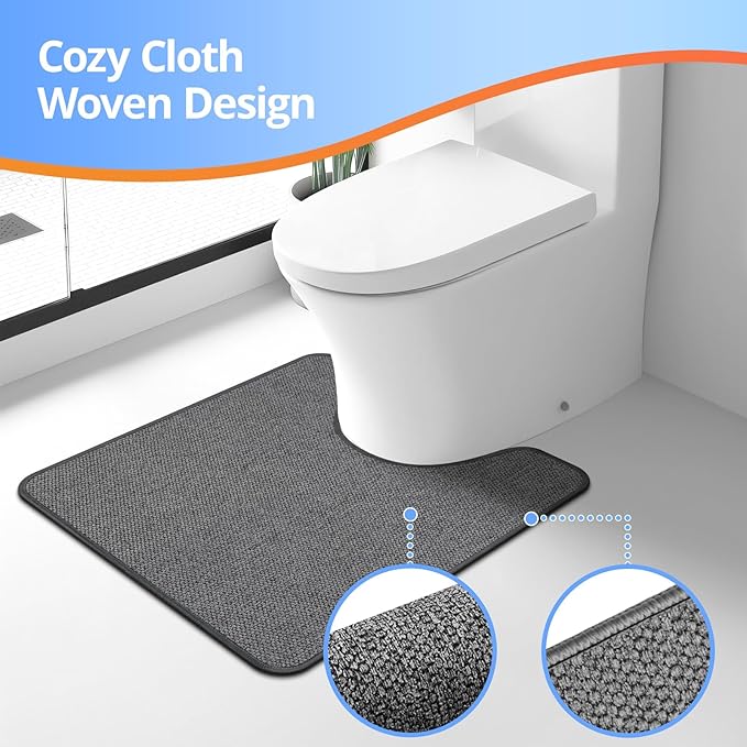 Toilet Rugs U Shaped Washable 24x20, Ultra Thin Toilet Rug Super Absorbent, Toilet Mat Rubber Backing Non-Slip, Toilet Mats Machine Washable Dry Quickly, Contour Bathroom Rugs for Toilet-Dark Grey