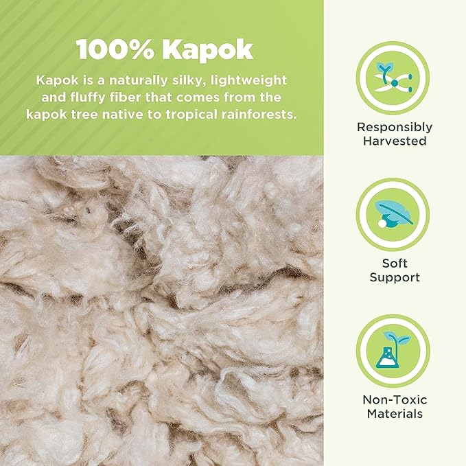 Bean Products Kapok 13" x 18" Toddler Pillow - Breathable, Eco-Friendly and Durable Organic Cotton Fabric Bed Pillow - Soft and Supportive Pillow for Sleeping, Made in The USA