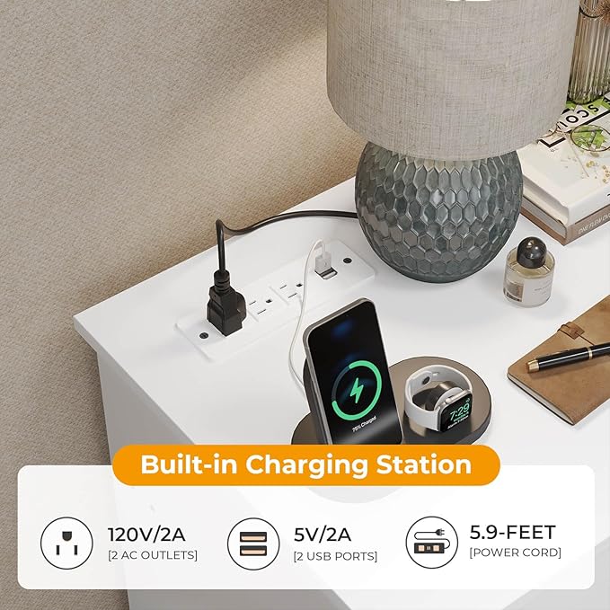 Hasuit 10 Drawer Dresser for Bedroom, Large Chest of Drawers with Charging Station, 55.1'' Wide Storage Clothes Closet Organizer, Long Dresser TV Stand for Living Room, White