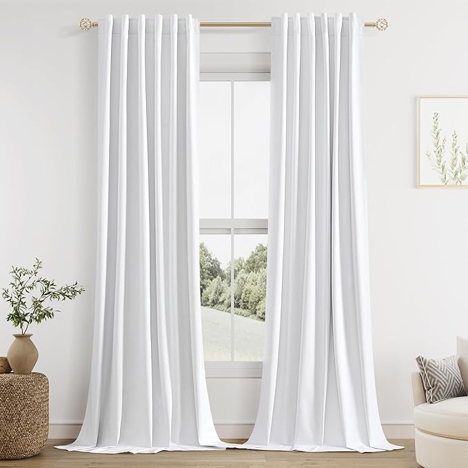 Guken 100% Blackout Linen Curtains 42 Inch Wide by 108 Inch 2 Panels Set for Living Room Bedroom Back Tab Thermal Insulated Black Out Linen Drapes Room Darkening Window Curtains, White