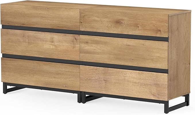 WAMPAT Dresser for Bedroom, Closet Organizers and Storage with 6 Drawers, Chest of Drawers with Metal Base, Modern Wood Dresser for Living Room, Bedroom,Oak