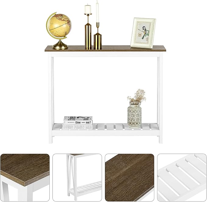 ChooChoo Farmhouse Console Table, Rustic Vintage Narrow Sofa Table for Entryway, Living Room, Hallway, 40 White