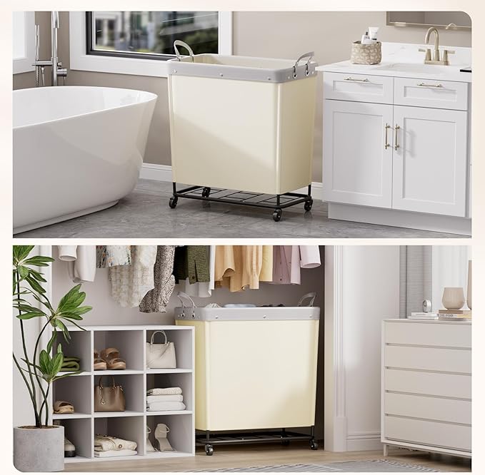 Lifewit 240L Laundry Basket with Wheels, Large Heavy Duty Commercial Rolling Laundry Hamper with Handles, Tall Steel Frame Laundry Cart for Laundry Room Bedroom Hotel Home Dorm, White