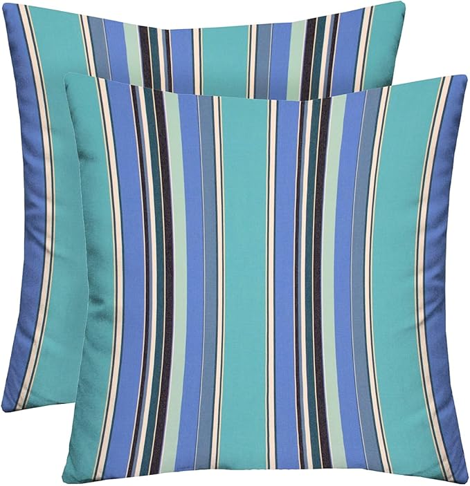 RSH DECOR: Sunbrella Square Throw Pillows Set of 2 | 17" x 17" | Water and Fade-Resistant Performance Fabric | Outdoor Pillow Covers with Down-Alternative Inserts | Dolce Oasis