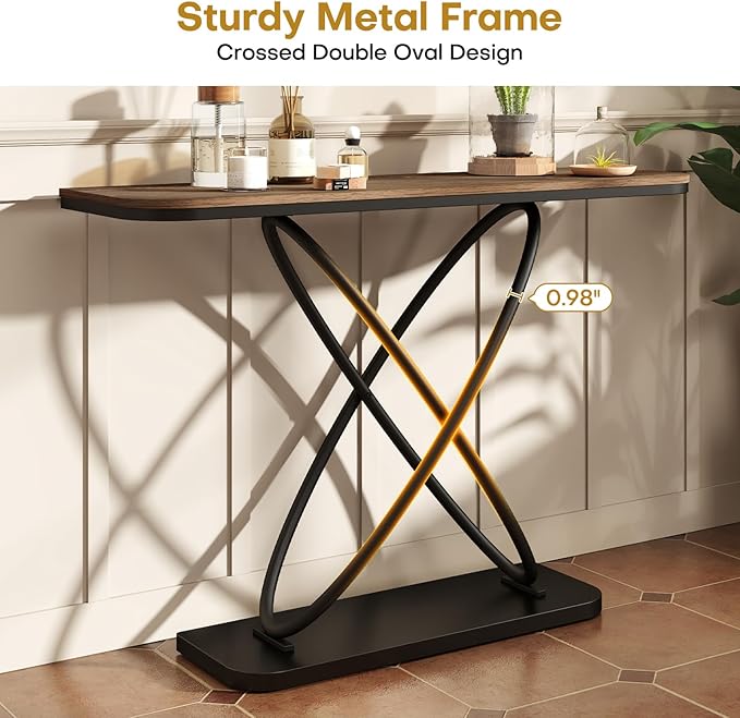 BECHAEO Farmhouse Narrow Console Table for Living Room, 47.4" Rustic Narrow Entryway Table, Sofa Tables Behind The Couch, Industrial Wooden Accent Tables for Hallway, Foyer Walnut