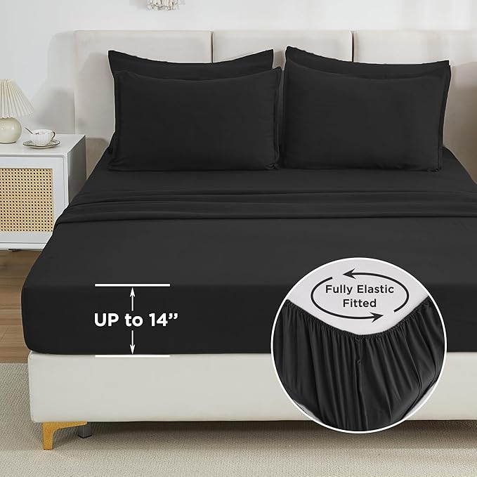 Litanika Comforter Queen Size Set Black - 7 Pieces Bed in a Bag Queen Bedding Comforter Sets, Plain Lightweight Bed Set with Comforter, Sheets, Pillowcases & Shams