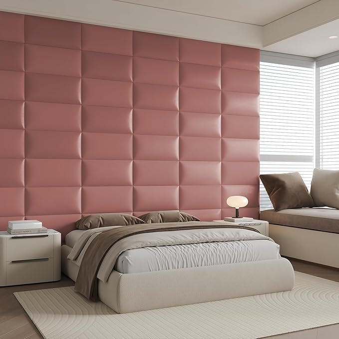 Pink Free-Standing Headboard Queen Size - 9-Panel DIY Bed Backboard with Soft Faux Leather, 24"x12" Panels (Low-Profile Design)