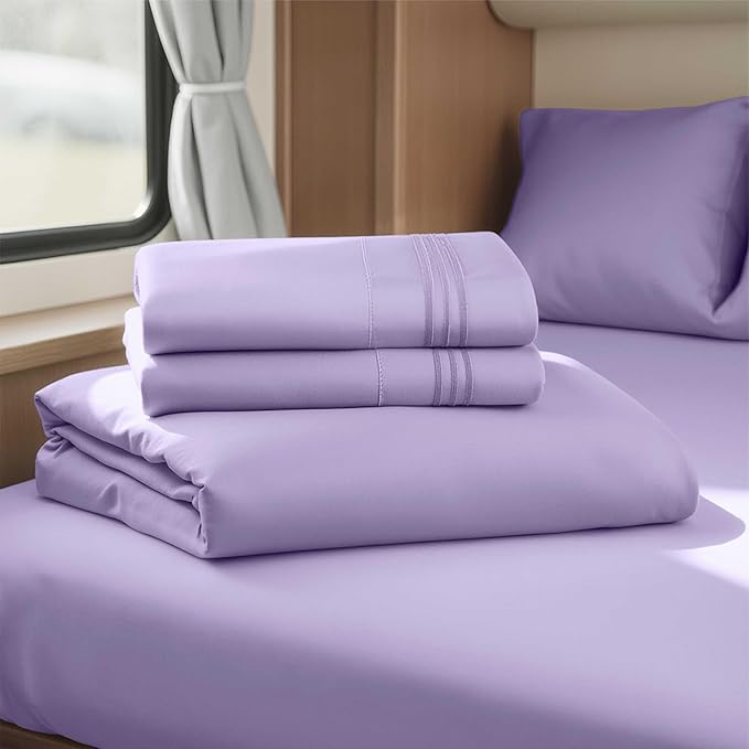 Clara Clark Bed Sheets, Premier 1800 Series 4 Piece RV Queen Sheet Set, Luxury Soft Sheets for RV Bunks, Short Queen - Lavender