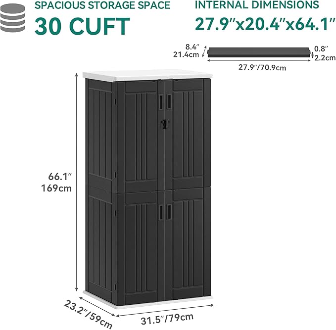 YITAHOME Outdoor Tall Storage Cabinet with 4 Shelves, Waterproof Resin Vertical Tool Shed, Lockable 30 cu. ft. Storage Shed for Patio, Garden, Yard, Dark Gray