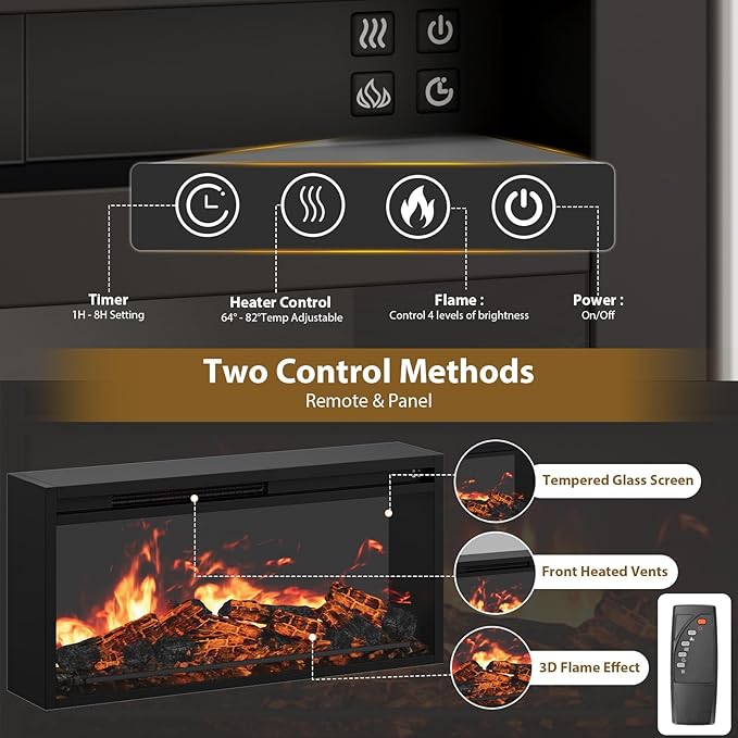 Fluted Fireplace TV Stand Up to 80" TVs, Modern Entertainment Center with 30" Electric Fireplace, Luxury Media Console with Adjustable Shelves for Living Room, White