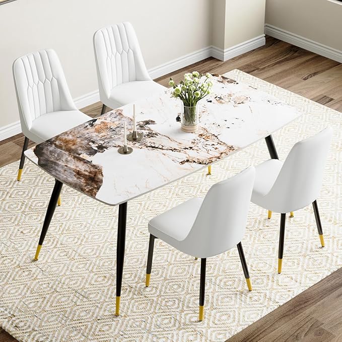 Dining Room Table Set for 4,Dining Table Set for 4, Sintered Stone Kitchen Table Top and Modern Chairs Set of 4 for Kitchen Dining Room