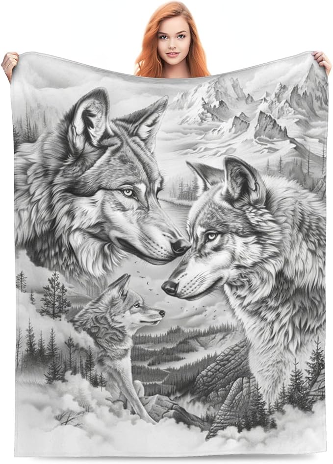 Wolf Blanket Wolfs Throw Blankets Cozy Fleece Flannel Gray and White Blanket Bedding Wolf Stuff Gifts for Men Women Boys Girls Teens Adults for Couch Sofa Bed Decor 50"X60"