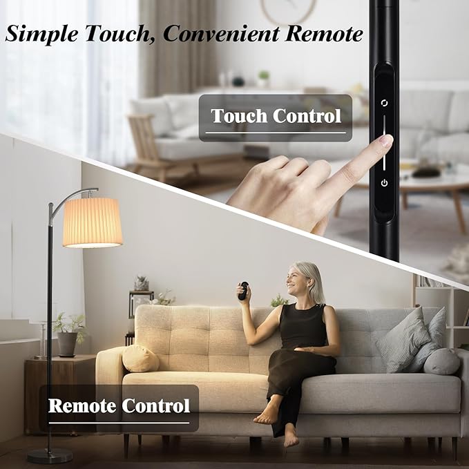 Floor Lamp, LED Floor Lamp with APP & Remote & Touch Control, Stepless Color Temperatures and Brightness, Tall Standing Lamp with Pleated Lampshade for Living Room, Bedroom, Office(Black Nickel)