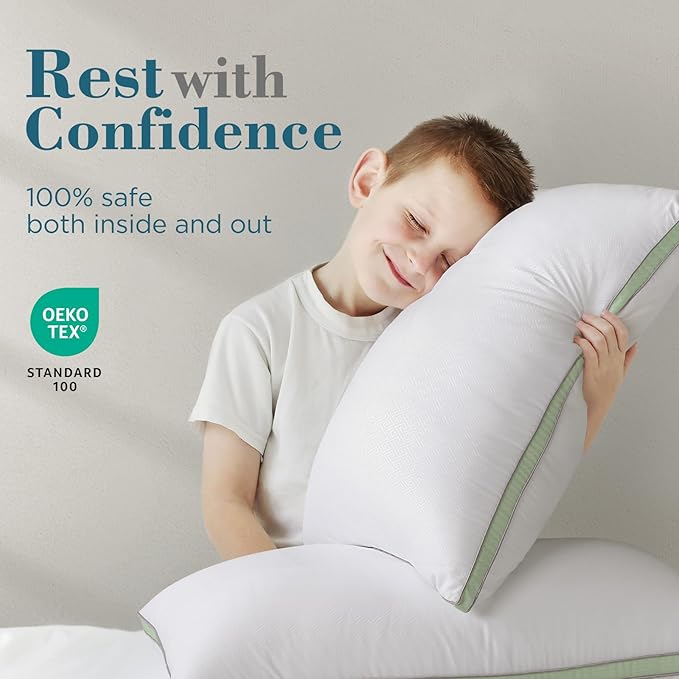 viewstar Pillows Queen Size Set of 2, Hotel Quality Cooling Down Alternative Gusseted Bed Pillows for Side, Back, or Stomach Sleepers, Green