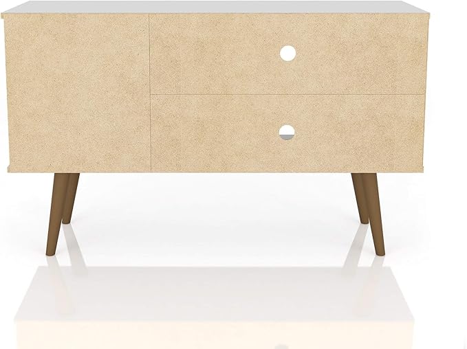 Manhattan Comfort Liberty Mid Century Modern TV Stand for Televisions up to 46 Inches, Bedroom and Living Room Entertainment Center with Storage, Shelves, and Cabinet, 43" Wide, White/3d Print